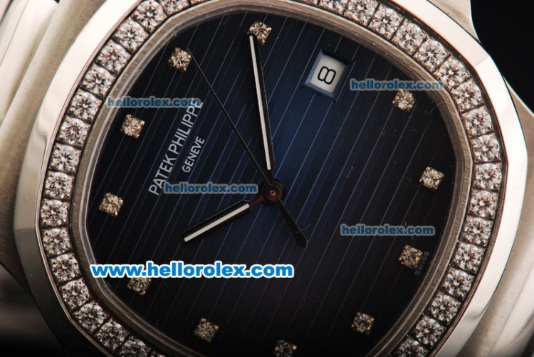 Patek Philippe Nautilus Swiss ETA 2892 Automatic Movement Full Steel with Blue Dial and Diamond Markers/Bezel - Click Image to Close