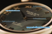 Rolex Cellini Swiss Quartz Steel Case with Grey MOP Dial and Black Leather Strap-Roman Markers