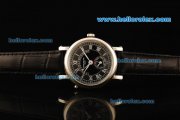 Patek Philippe Automatic Movement Steel Case with Black Dial and White Roman Numerals-Black Leather Strap