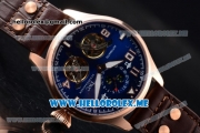 IWC Big Pilot Double Tourbillon Asia ST28 Automatic Rose Gold Case with Blue Dial and Brown Leather Strap Stick/Arabic Numeral Markers