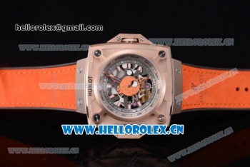 Hublot Masterpiece MP 08 Antikythera Sunmoon Asia 2813 Automatic Rose Gold Case Skeleton Dial Stick Markers and Orange Leather Strap