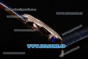 Cartier Rotonde De Swiss Quartz Steel Case with Diamonds Bezel Blue Leather Strap with White Guilloche Dial
