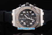 Audemars Piguet Royal Oak Chronograph Quartz Movement Silver Case with Black Grid Dial-White Numeral Marker and Black Rubber Strap