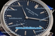 Patek Philippe Calatrava Miyota Quartz Steel Case with Silver Stick Markers and Blue Dial