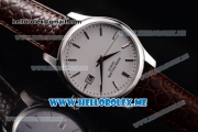 Patek Philippe Calatrava Miyota Quartz Steel Case with White Dial and Brown Leather Strap Stick Markers