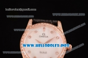 Omega De Ville Prestige Miyota Quartz Rose Gold Case with White MOP Dial Diamonds Bezel and Black Leather Strap