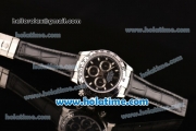 Rolex Daytona Oyster Perpetual Swiss Valjoux 7750 Chronograph Movement Silver Case with Black Dial and Black Leather Strap