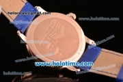 Vacheron Constantin Metiers D Art Miyota OS2035 Quartz Rose Gold Case with Blue Dial and Blue Leather Strap