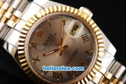 Rolex Datejust Swiss ETA 2836 Automatic Movement Two Tone with Gold Bezel-Grey Dial and Gold Roman Markers-18K Gold Never Fade