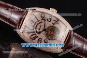 Franck Muller Casablanca Asia Automatic Rose Gold/Diamonds Case with Diamonds Dial and Diamonds Bezel Brown Leather Strap (ZF)