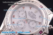 Rolex Daytona Chronograph Swiss Valjoux 7750 Automatic Steel Case with Diamond Bezel and MOP Dial-White Leather Strap