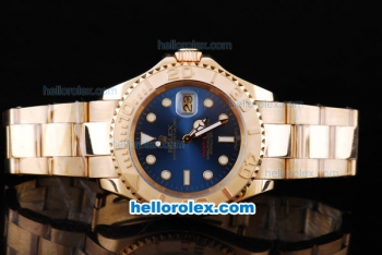 Rolex Yachtmaster Oyster Perpetual Chronometer Automatic with Blue Dial and Full Gold Bezel,Case and Strap-Round Bearl Marking-Small Calendar