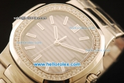 Patek Philippe Nautilus Swiss ETA 2824 Automatic Steel Case with Diamond Bezel and Grey Dial-Steel Strap 1:1 Original