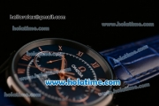 Omega De Ville Co-Axial Chronograph VK Quartz Movement PVD Case and Blue Leather Strap with Blue Dial