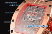 Richard Mille RM011 Swiss Valjoux 7750-SHG Automatic Rose Gold Case with Black Rubber Strao and Skeleton Dial - 1:1 Original