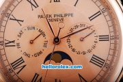 Patek Philippe Automatic Rose Gold Case and Dial with Black Marking and Leather Strap