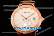 Cartier Rotonde De Miyota Quartz Rose Gold Case/Bracelet with Silver Dial and Diamonds Bezel