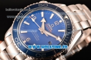 Omega Planet Ocean Clone Omega 8500 Automatic Steel Case/Bracelet with Blue Dial and White Stick Markers (EF)