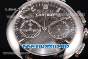 Cartier Rotonde De Chrono Miyota Quartz Steel Case with Black Skeleton Dial and Silver Stick Markers