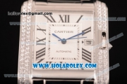Cartier Tank Anglaise Miyota 9015 Automatic Steel Case/Bracelet with Silver Dial and Roman Numeral Markers - Diamonds Bezel