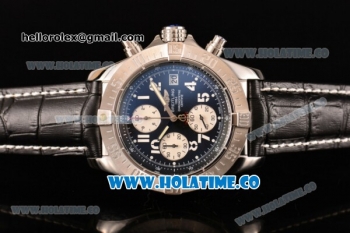 Breitling Avenger Seawolf Miyota Quartz Steel Case with Black Dial and Black Leather Strap - White Arabic Numeral Markers