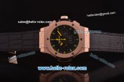 Hublot Aero Bang Niemeyer Swiss Valjoux 7750 Automatic Movement Rose Gold Case with Black Skeleton Dial and Green/Yellow Markers/Hands