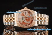 Rolex Datejust Asia 2813 Automatic Full Steel Case with Rose Gold/Diamond Bezel and White MOP Dial-Two Tone Strap