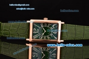 Franck Muller Long Island Swiss Quartz Rose Gold Case Rose Gold Bezel with Green Leather Strap and Green Dial