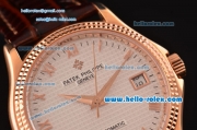 Patek Philippe Calatrava Swiss ETA 2824 Automatic Rose Gold Case with Brown Leather Strap and White Dial Roman Markers