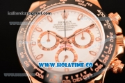 Rolex Daytona Chrono Swiss Valjoux 7750 Automatic Rose Gold Case with PVD Bezel Stick Markers and White Dial (BP)