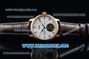 Glashutte Senator Meissen Tourbillon Swiss Tourbillon Automatic Rose Gold Case with White Dial Brown Leather Strap