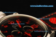 U-Boat Italo Fontana Chronograph Miyota Quartz Movement Steel Case with Black Dial and Red Markers-Black Leather Strap