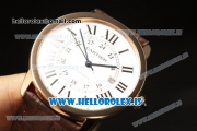 Cartier Ronde Solo Cartier Rose Gold Equipment Ronda 763 1:1 Clone White Dial With Brown Leather