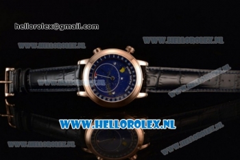 Patek Philippe Grand Complication Sky Moon Celestial Compass Miyota 9015 Automatic Rose Gold Case with Blue Dial and Blue Genuine Leather Strap (GF)