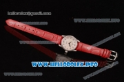 Omega De Ville Prestige Miyota Quartz Steel Case with White MOP Dial Diamonds Bezel and Red Leather Strap