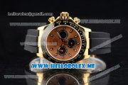 Rolex Daytona Clone Rolex 4130 Automatic Yellow Gold Case with Rose Gold Dial and Black Rubber Strap Black Subdials - 1:1 Original (BP)