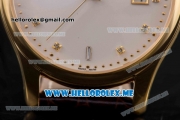 Patek Philippe Calatrava Miyota Quartz Yellow Gold Case with White Dial and Brown Leather Strap Diamonds Markers