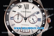 Cartier Calibre de Cartier Diver Japanese Miyota OS20 Quartz Steel Case with White Dial Black Second Hand and Black Rubber Strap