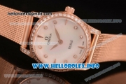 Omega De Ville Prestige Miyota Quartz Rose Gold Case/Bracelet with White MOP Dial Diamonds Bezel and Diamonds Markers