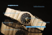 Omega Constellation Swiss Quartz Steel Case with Diamond Bezel and Black/White Stripe Dial-Diamond Markers