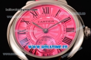 Cartier Ballon Bleu De Small Swiss Quartz Steel Case with Hot Pink Dial Roman Numeral Markers and Hot Pink Leather Strap