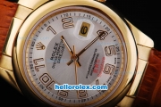 Rolex Datejust Automatic Movement Full Gold Case with Sliver Dial and Brown Leather Strap