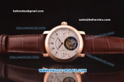 Audemars Piguet Jules Audemars Swiss Tourbillon Manual Winding Movement Rose Gold Case with White Dial and Brown Leather Strap