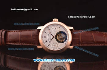 Audemars Piguet Jules Audemars Swiss Tourbillon Manual Winding Movement Rose Gold Case with White Dial and Brown Leather Strap