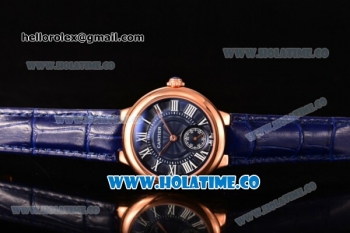 Cartier Ballon Bleu De Small Swiss Quartz Rose Gold Case with Blue Dial White Roman Numeral Markers and Blue Leather Strap