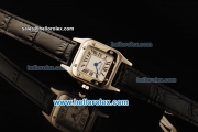 Cartier Santos Miyota Quartz Movement Steel Case with White Dial and Black Leather Strap