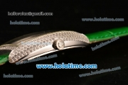 Franck Muller Cintree Curvex Swiss Quartz Steel/Diamonds Case with Diamonds Dial Numeral Markers and Green Leather Strap