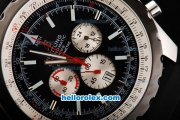 Breitling Chrono-Matic Chronograph Quartz Movement PVD Bezel-Stick Markers with Black Dial and Silver Subdials-Black Rubber Strap