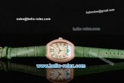 Franck Muller Heart Swiss Quartz Rose Gold Case with Green Leather Strap Diamond Bezel and White Dial - ETA Coating