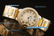 Cartier Ballon Bleu De Swiss ETA Quartz Steel Case with Diamond Bezel and Beige Dial-Gold and Steel Strap